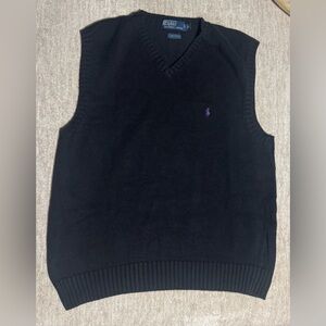 Polo Ralph Lauren Men's XL Black Knit Sweater Vest 100% cotton Purple Pony Logo